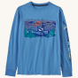 Patagonia Kids Long Sleeve Regenerative Organic Cotton Graphic T-shirt - Blue Bird on a plain background.