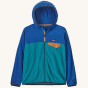 Patagonia Kids Micro-D Hooded Fleece Jacket - Belay Blue on a plain background.