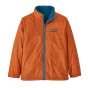 Windbreaker side of the Patagonia kids 4 in 1 orange everyday jacket on a white background
