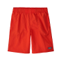 Patagonia childrens eco-friendly paintbrush red baggy swimming shorts on a white background