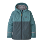 Patagonia childrens 3l waterproof torrentshell jacket in the plume grey colour on a white background