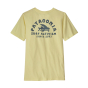 Back of the Patagonia kids short sleeve graphic t-shirt in isla yellow showing the activism arch design on a white background