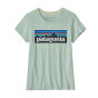 Patagonia kids p-6 logo regenerative cotton t-shirt in the lite distilled green colour on a white background