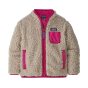 Patagonia childrens retro-x jacket in the natural and mythic pink colour on a white background