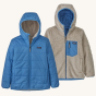 Patagonia Kids Reversible Ready Freddy Hoody Jacket - Blue Bird on a plain background. Bothe wearable versions are visible.