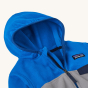 The hood Patagonia Little Kids Micro D Fleece Jacket in blue, showing the inside and outside of the fleece hood