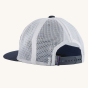 Patagonia Kids Trucker Hat Baseball Cap - P6 Logo: Navy Blue on a plain background. Back three-quarter angle.