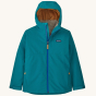 Patagonia Kids 4-in-1 Everyday Jacket - Belay Blue on a plain background. Front view of the jacket with the hood on.