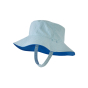 Reverse side of the Patagonia childrens eco-friendly sun bucket hat in bayou blue on a white background