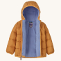 Unzipped Patagonia Little Kids Cotton Quilted Down Jacket - Dried Mango on a plain background.