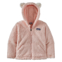 Patagonia Little Kids Furry Friends Hoody in Seafan Pink on a plain white background