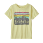 Patagonia little kids fitz roy skies regenerative cotton t-shirt in the isla yellow colour on a white background