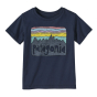 Patagonia little kids fitz roy skies new navy regenerative cotton t-shirt on a white background