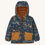 Patagonia Little Kids Reversible Down Insulated Sweater Hoody Jacket - Fitz Roy Patchwork / Ink Black. Option one of two is shown.