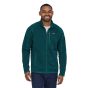 Man stood on a white background wearing the Patagonia thermal Better Sweater Jacket in the Dark Borealis Green colour