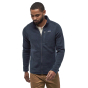 Man stood wearing the Patagonia recycled polyester better sweater jacket in new navy on a white background