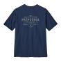Back of the Patagonia mens organic cotton navy blue forge mark t-shirt on a white background