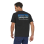 Man stood backwards in the Patagonia organic cotton ink black p6 mission t-shirt on a white background