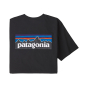 Patagonia mens organic cotton p6 logo responsibili-tee in black on a white background