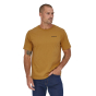 Man stood on a white background wearing the Patagonia eco-friendly P-6 Mission t-shirt in the oaks brown colour