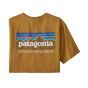 Patagonia organic cotton mens P-6 Mission short sleeve t-shirt in oaks brown laid out on a white background