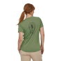 Woman stood backwards on a white background wearing the Patagonia eco-friendly short sleeve green graphic t-shirt