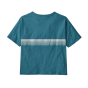 Back of the womens Patagonia eco-friendly short sleeve blue graphic stripe tshirt on a white background
