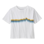 Front of the Patagonia white ridge line stripe graphic t-shirt on a white background
