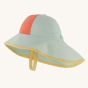 Patagonia Baby Block-the-Sun Hat - Wispy Green in bright, fun colours, with a coral orange front panel, pale green main body, yellow edging, strap and details.