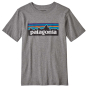 Patagonia Kid's P-6 Logo Organic T-Shirt Gravel Heather White