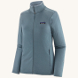 Patagonia Women's R1 Daily Jacket - Light Plume Grey / Steam Blue X-Dye on a plain background.