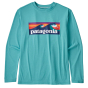 Patagonia Kid's Cap Cool Daily LS T-Shirt: Boardshort Logo - Iggy Blue X-Dye