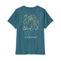 Back of the Patagonia we need seaweed t shirt in abalone blue on a white background