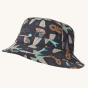 Patagonia Wavefarer Bucket Hat with a Fly 50 design in a Ink Black colour way pictured on a plain background 