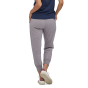 Woman wearing the organic cotton Patagonia salt grey Ahnya trousers on a white background