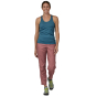 woman wearing the Patagonia Women's Hampi Rock Pants in pink evening mauve colour