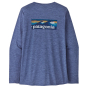 back view of the Patagonia Women's Long Sleeved Capilene Cool Daily Graphic Shirt - Current Blue X-Dye pictured on a plain white background