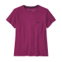 Front of the womens Patagonia organic cotton p6 logo responsibili-tee in the star pink colour on a white background