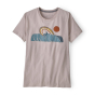 Patagonia womens eco-friendly organic cotton rainbow rail t-shirt in the shroom taupe colour laid out on a white background