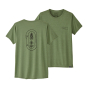 Front and back of the Patagonia womens short sleeve cap cool graphic t-shirt in the sedge green colour on a white background