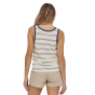 Woman stood backwards in the Patagonia eco-friendly ridge rise stripe tank top on a white background