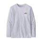 Front of the Patagonia womens long sleeved 73 skyline responsibili-tee on a white background