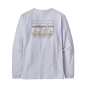 Back of the Patagonia womens white long sleeve 73 skyline eco-friendly t-shirt on a white background