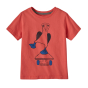 The Patagonia Little Kids Graphic Organic Cotton T-Shirt - Blue Footed Boarder: Coral on a white background