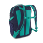 The Patagonia Refugio Day Pack 26L - Classic Navy/Fresh Teal, stood upright showing reverse, on white background