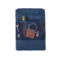 Patagonia Refugio Day Pack 26L - Classic Navy, laptop and desk caddy insert, stood upright, with desk items inside, on a white background