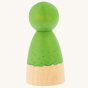 Peepul plastic-free handmade wooden broccoli peg doll toy on an off-white background. Rear profile.