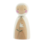 White Peepul summer flower wooden peg doll on a white background