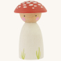 Peepul plastic-free handmade wooden toadstool peg doll toy on an off-white background.
