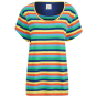 organic cotton short sleeve t-shirt with a scoop neck for grown-ups in bright rainbow stripes from piccalilly